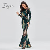 Ingvn - Hot Sale O-neck Long-Sleeve Shinning Sequins Evening Dresses Sexy Backless Mermaid Party Gowns Maxi Elegant Multi Female Robes vestidos