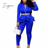 Ingvn - high quality Sexy Business Suits For Women Solid Black White Office Ladies 2 Piece Sets Scallop Design Elegant Women Suit Coat & Pants Set