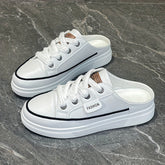 Women's Solid Color Flat Mule Sneakers, Casual Lace Up Outdoor Shoes, Women's Comfortable Shoes plus size