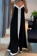 Ingvn - Sexy Color Block Contrast V Neck Sling Dress Dresses