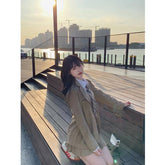 New Korean Temperament Short Suit Jacket + White Shirt + High Waist Pleated Skirt Three-piece Women's Clothing Campus Wear