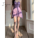 Ingvn - 2023 Summer Women's Dress Sexy Fashion Suspender Short Irregular Skirt Dress Purple Shoulder Backless Chiffon Dresses for Women