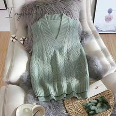 Ingvn - Autumn Women's Sweater Vest V-neck Sleeveless Irregular Casual Loose Knitted Pullover Tops Female Outerwear