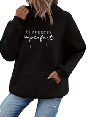 Letter Print Kangaroo Pocket Hoodie, Casual Long Sleeve Drawstring Hoodies Sweatshirt, Women's Clothing