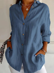 Women's Casual Solid Color Button Up Shirt - Long Sleeve, Loose Collared, Perfect for Spring and Fall, Relaxed Fit, Easy to Wear, Versatile and Timeless