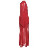 Fashion Polka Dot Print Maxi Dress Women Scarf+Halter Low-Neck Bandage Backless Robe Vacation Trend Elegant Vestidos