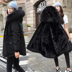 Ingvn - New Cotton Thicken Warm Winter Jacket Coat Women Casual Parka Winter Clothes Fur Lining Hooded Parka Mujer Coats Jacket