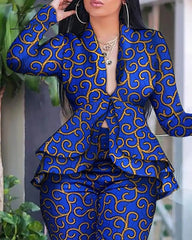 Ingvn - Two Piece Set Women Long Sleeve Solid Ruffles Design Top & Skinny Pencil Pant Sets Women Autumn Winter Outfits