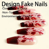 Halloween Red Bloodstain False Nails Long Coffin Ballet Full Cover Press on Nails Detchable Full Cover Fake Nail Patches 24pcs