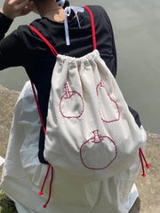 Ingvn Practical New Lovely Daily All-match Versatile Backpacks Commuter Casual Print Apple Lace Up Bags Elegant Drawstring Luggage