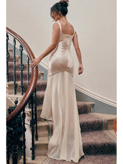 Elegant Women Spring High Chiffon Splicing Dress Slim Backband Wrapped Hip Forged Face Dress Elegant Floor Evening Dress