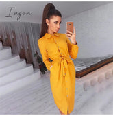 Ingvn - Lady Office Dress Autumn Long Sleeve Shirt Dress Fashion Turn-down Collar Single-breasted Party Dresses ะะปะฐััะตย Casual Vestido