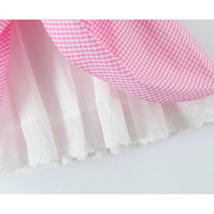 Sexy Spaghetti Straps pink Plaid Mini Dress Women Embroidery Lace Spliced Elegant A-line Summer Dresses Party Robe 2025