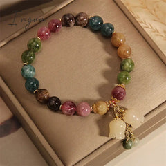 New Trendy Personality Colorful Tourmaline Natural Stone Beaded Bracelet for Women Niche Design Party Jewelry Girlfriend Gifts