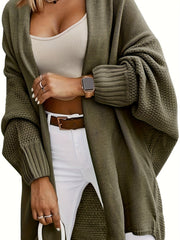 Cozy Oversized Long Cardigan Sweater - Women's Knit Outerwear for Fall 2024 - Open Front, Batwing Sleeve, Soft and Warm