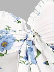 2025 Women's Beach Dresses Floral Print Vacation Sundress Garden Party Dress Summer Ruffled Bowknot Mini Dress