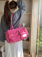 Ingvn Women Nylon Shoulder Bag Korean Fashion Pink Y2k Handbag Large Capacity Casual Multi-pocket Tote Bag Zipper Design Travel Bag