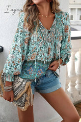 Ingvn - Elegant Floral Bandage V Neck Tops