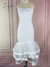 Ingvn - Women White Party Tube Tops Dress Wedding Off Shoulder Sexy Patchwork with Mesh Clubwear Dinner Evening Slim Bodycon Tunic Robes