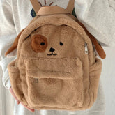 Ingvn Cute Puppy Womens Backpack Plush Brown Fluffy Cartoon Sweet Kawaii School Backpack Students Casual Daily Fashion New Bag