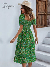 Ingvn - Ladies Sexy Vintage Floral Print Boho Summer Dress Women Casual Elastic Bohemian Beach Dress Women Sundress Robe Vestidos Female