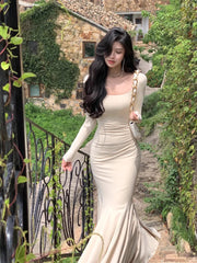 Elegant Sexy Bodycon Wedding Midi Dresses for Women Autumn Fashion Knitted Mermaid Ladies Robe Evening Party Female Clothes