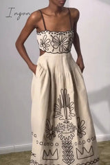 Casual Geometric Print Pocket Square Collar Sling Dresses