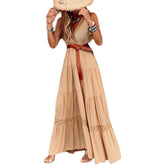 outfit ideas Women's Short-Sleeved Retro V-neck Dress Summer Tight Waist French Dress Elegant Holiday Beach Dress
