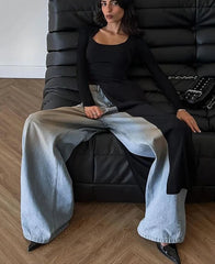 Solid Unique Women Tops Classic Concise Autumn Full Sleeve U-neck Skinny Splited Super-Long Tees Popular New Wild T-shirts