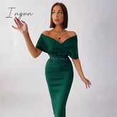 Ingvn - Women Sexy Elegant Off The Shoulder Dresses Autumn Summer Vintage Streetwear Club Party Female V-Neck Dress With A Belt