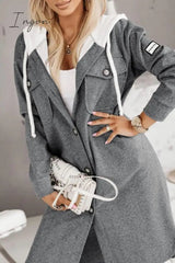 Ingvn - Casual Solid Patchwork Hooded Collar Outerwear