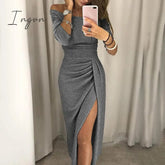 Ingvn - Spring Autumn Solid Women's Tunic Lady Evening Party Dresses Off Shoulder High Waist Long Dress Elegant Sexy Club Vestidos