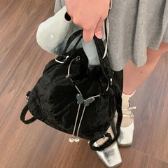 Ingvn Fresh New Exquisite Bucket Drawstring Bow Underarm Bags Korea All-match Minority Shoulder Bags Female Two Backs Moda Backpacks