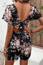 Ingvn - Floral Cutout Tie Back Romper