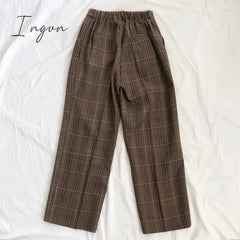 Ingvn - Spring Women Pants Plaid High Waist Dropping Feeling High Waist Wide Leg Long Suit Pants