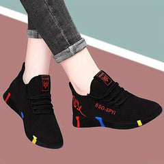 Stylish Comfort Sneakers - Women's Breathable Athletic Shoes for Casual Running, Fashion Flat Heel with Colorful Design, Soft Sole, Lightweight, and Slip-Resistant Outsole