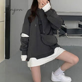 Ingvn - Stylish Fake Two Pieces Loose Long Sleeves Hoodies Blouses