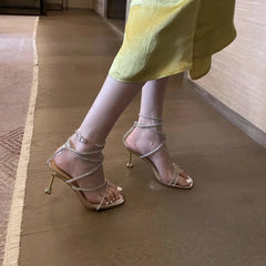 Ingvn Sandals for Woman Rhinestones Summer Sexy Open Toe Footwear Thin Heels Women's Shoes Diamond Party Weddings Stiletto Sandal