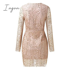 Ingvn - Dress Woman Mini Dress Evening Party Long Sleeve Deep V Neck Dress Skinny Sexy Dress Clubwear Max Size Dresses