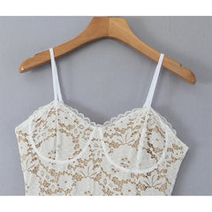 Sexy Backless Bandage Elegant Lace Dress Women Thin Straps Floral Bodycon Hollow Out Robe Lady Club Party Vestidos