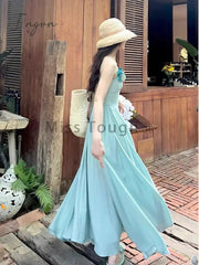 Ingvn - Summer Floral Sexy Strap One Piece Dress Women Solid Elegant Midi Beach Party Dress Female Korean Fashion Casual Slim Dress 2024
