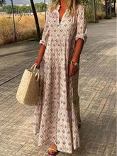 Ingvn - Women's Long Dress Maxi Dress Casual Dress Summer Dress Print Dress Geometric Fashion Streetwear Outdoor Date Vacation Print 3/4 Length Sleeve V Neck Dress Regular Fit Pink Blue Green Summer Spring S