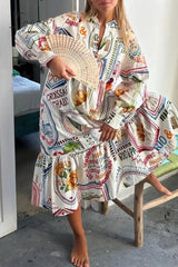 Ingvn - Casual Geometric Printing O Neck Shirt Dress Dresses