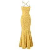 Sexy Backless Bandage Long Fishtail Dress For Women Elegant Wedding Guests Party Evening Gowns Dresses Maxi Robe Yellow