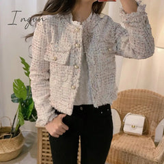 Ingvn - 2023 Trends New Autumn Women Single-Breasted Tweed Jacket High Quality Female Elegant Korean Chic Short Coat