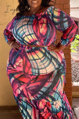Ingvn - Red Plus Size Casual Print Patchwork Off the Shoulder Straight Plus Size Two Pieces