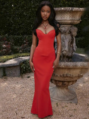 Ingvn - Strapless Off-shoulder Sexy Maxi Dress For Women Gown Fashion Elegant With Fishbone Bodycon Night Club Party Dress