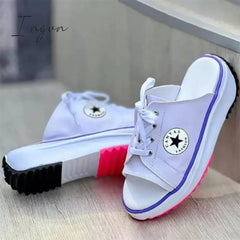 Ingvn - Casual Daily Peep Toe Canvas Lace-Up Sandals