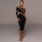 European and American style women's clothing summer new fashion American style splicing perspective slim sexy slim dress