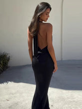 Halter Deep V Neck Sexy Maxi Dress For Women Gown Black Lace Off-shoulder Backless Sleeveless Bodycon Long Dress